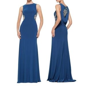 Rina DI MONTELLA FOR COLORS MAXI DRESS GOWN BLUE WITH RHINESTONES SZ 10